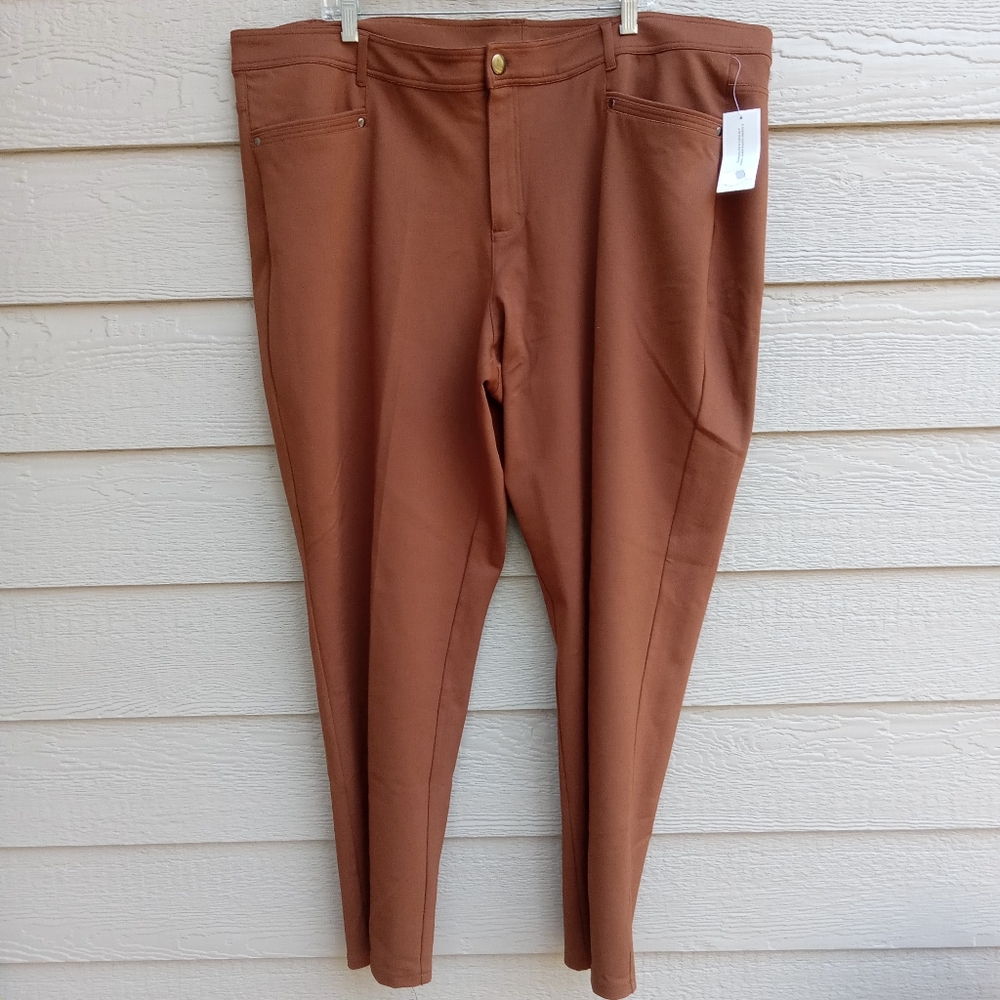 CJ Banks Signature Slimming Women's Brown Pants Size 24W Tapered Shaped Fit NWT